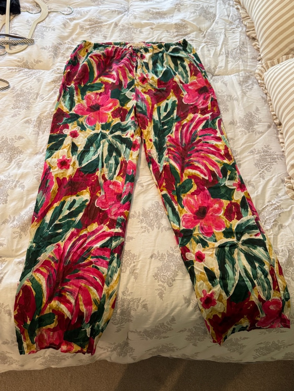 Montce Floral Wide-Leg Coverup Pants in Pink, Green & Yellow Isla floral